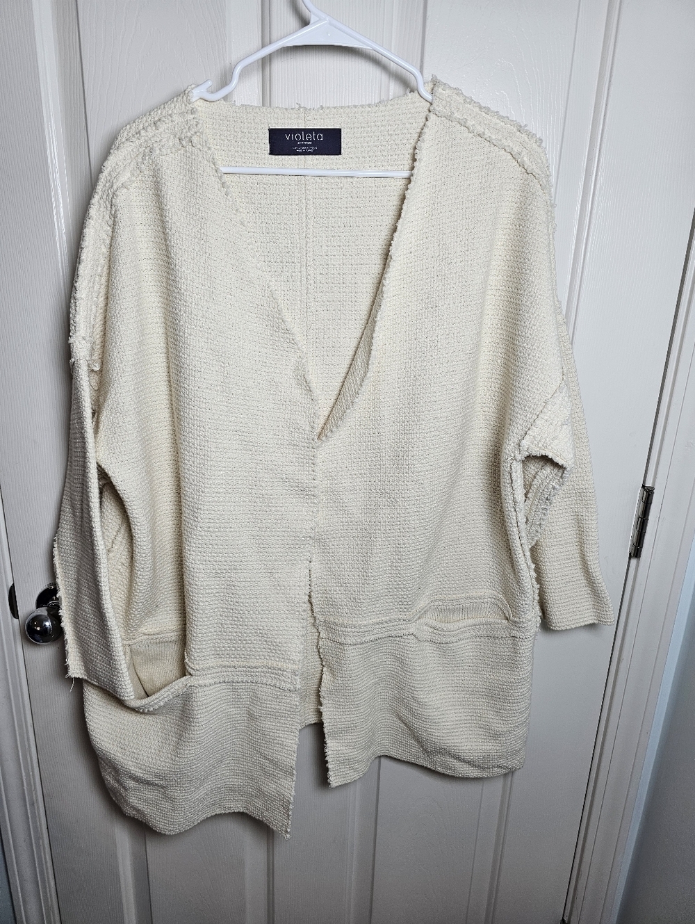Violeta By Mango Waffle Knit Raw Edged Hem Cardigan Size M